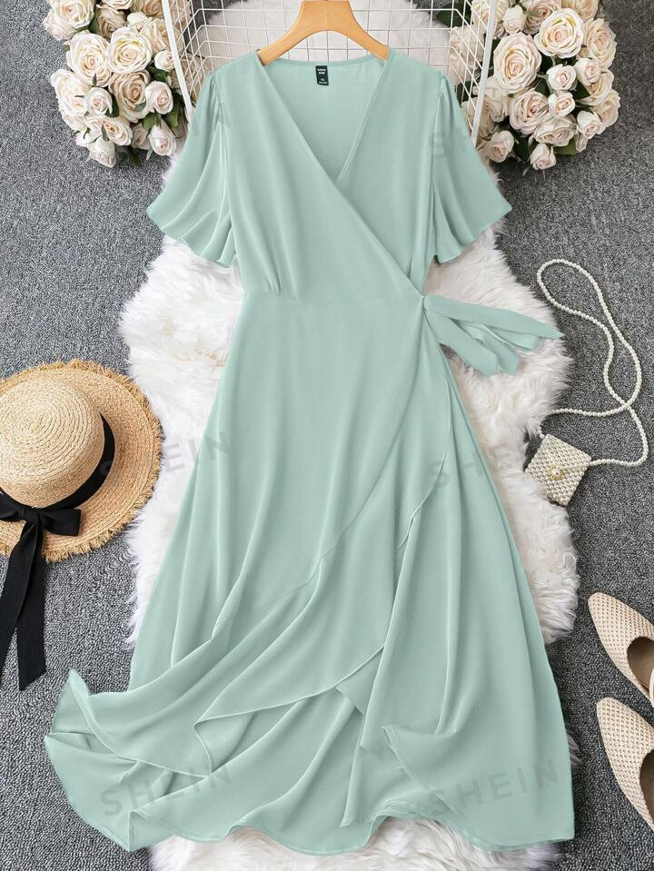 SHEIN Clasi Plus Size Women's Elegant Wrapped Style Flowy Dress | SHEIN