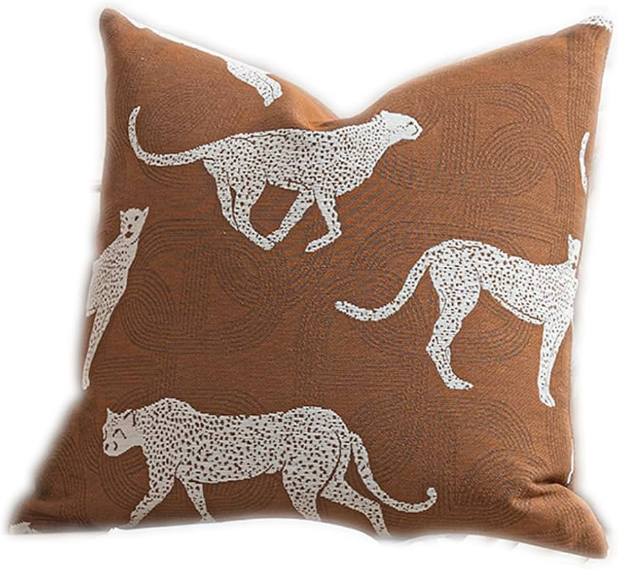 20x20'' Inches Throw Pillow Cushion Cover - Leopard Cheetah Pattern Chenille Jacquard Embroidery ... | Amazon (US)