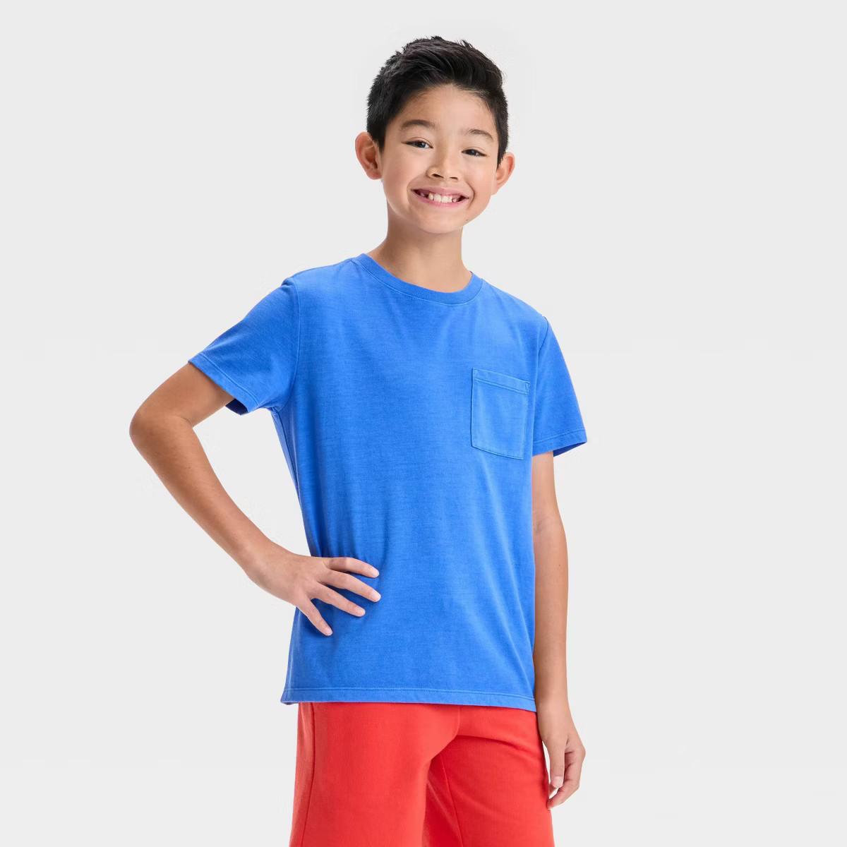 Boys' Short Sleeve Washed Pocket T-Shirt - Cat & Jack™ Blue XS: Midweight Jersey | Target