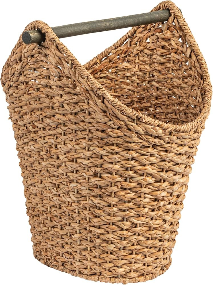 Bankuan Braided Oval Toilet Paper Basket with Wood Bar | Amazon (US)