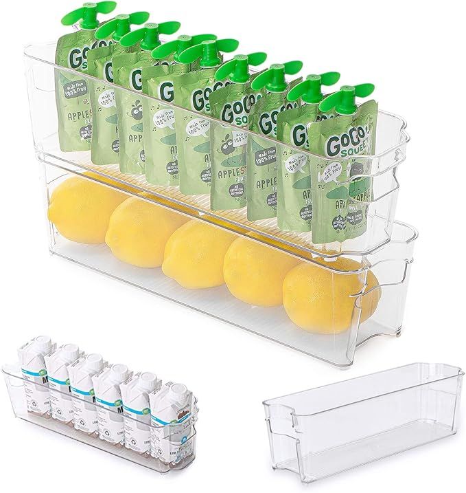 Smart Design Stackable Set of 4 Refrigerator Bins with Handle - 4 x 15 Inch - BPA Free - Fridge C... | Amazon (US)