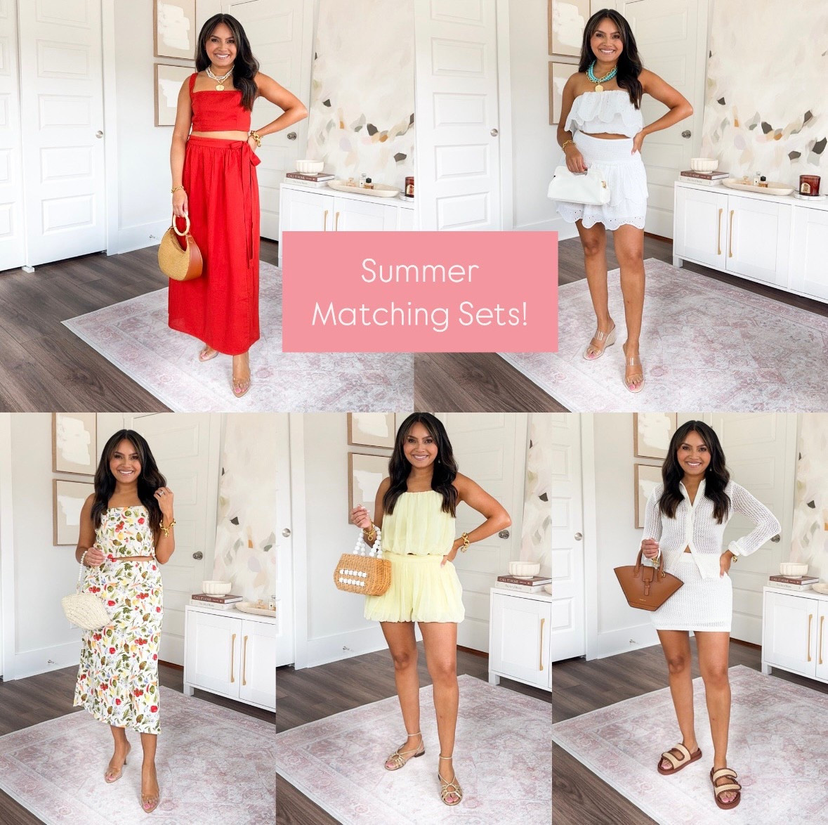 Summer Matching Sets!
For reference: I’m 5’0, 32b bra size, and 2/26 in bottoms, pear shaped.

Red top size xxs TTS
Red wrap skirt size xs TTS
Clear heels size 5 TTS

White eyelet top size xs TTS
White eyelet skirt size xs TTS
Clear heels size 5 TTS

Cropped veggie print top size xxs TTS
Veggie print skirt size xs petite TTS
Clear heels size 5 TTS

Yellow bubble top size xxs TTS
Yellow bubble shorts size xs TTS
Gold sandals size 5 TTs

Cream crochet top size xxs TTS - size up a size if you have a larger bust
Crochet skirt size xs TTS
Brown sandals size 5 TTS

Matching sets
Summer outfits
Vacation outfits
Beach outfit
Swimsuit coverup
Travel
Petite 
Honey Sweet Petite
Honeysweetpetite
Charleston, SC


#LTKSaleAlert #LTKStyleTip #LTKPetite
