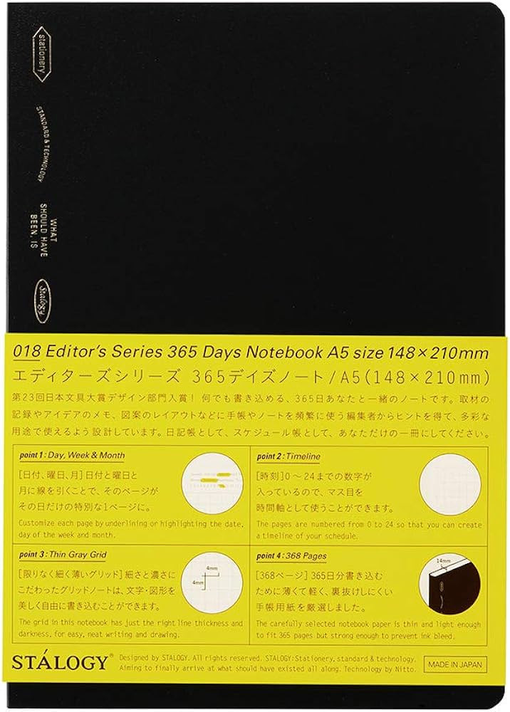 Nitoms S4101 STALOGY Notebook, A5, Squared, 365 Days Notebook, Black | Amazon (US)