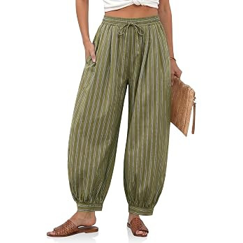 Cicy Bell Womens Summer Baggy High Waisted Wide Leg Balloon Cotton Pants | Pleated Harem, Elastic... | Amazon (US)