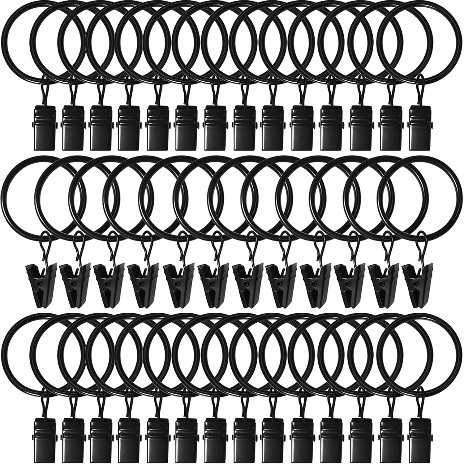 AMZSEVEN 40 Pack Curtain Rings with Clips, Drapery Clips with Rings, Hangers Drapes Rings 1.26 In... | Amazon (US)