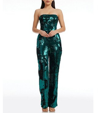 Andy Sequin Wide Leg Strapless Jumpsuit | Dillard's