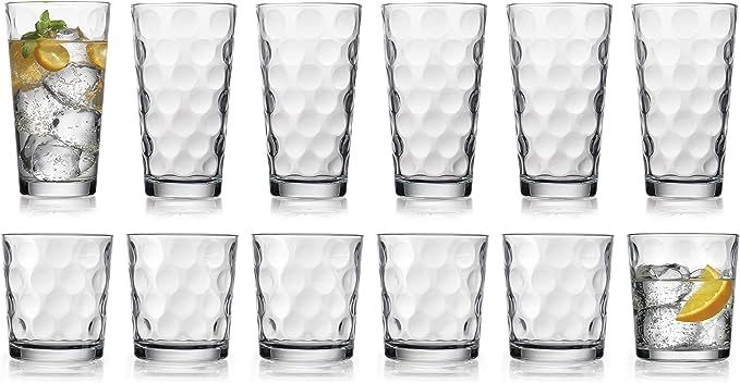 HE Modern Drinking Glasses Set, 12-Count Galaxy Glassware, Includes 6 Cooler Glasses (17oz) 6 DOF... | Amazon (US)