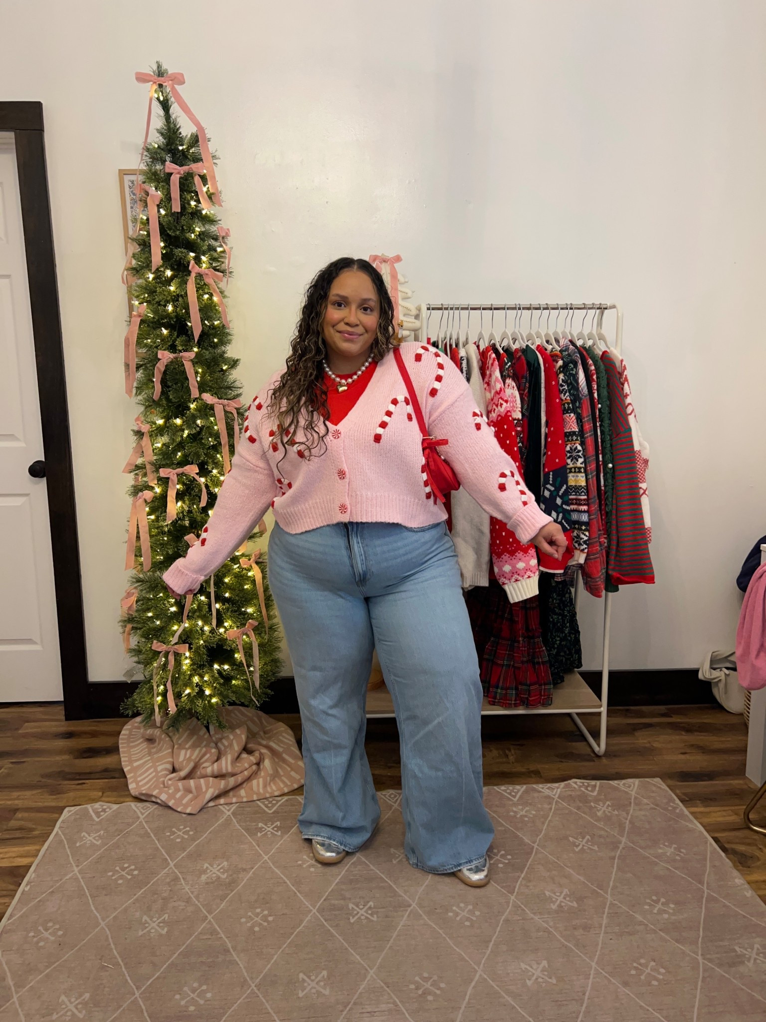 Cozy casual holiday outfit inspiration with my fav Abercrombie denim and the cutest Walmart Cardi! I threw on my Pumiey seamless top to layer and I’m obsessed 

#LTKPetite #LTKHoliday #LTKPlusSize