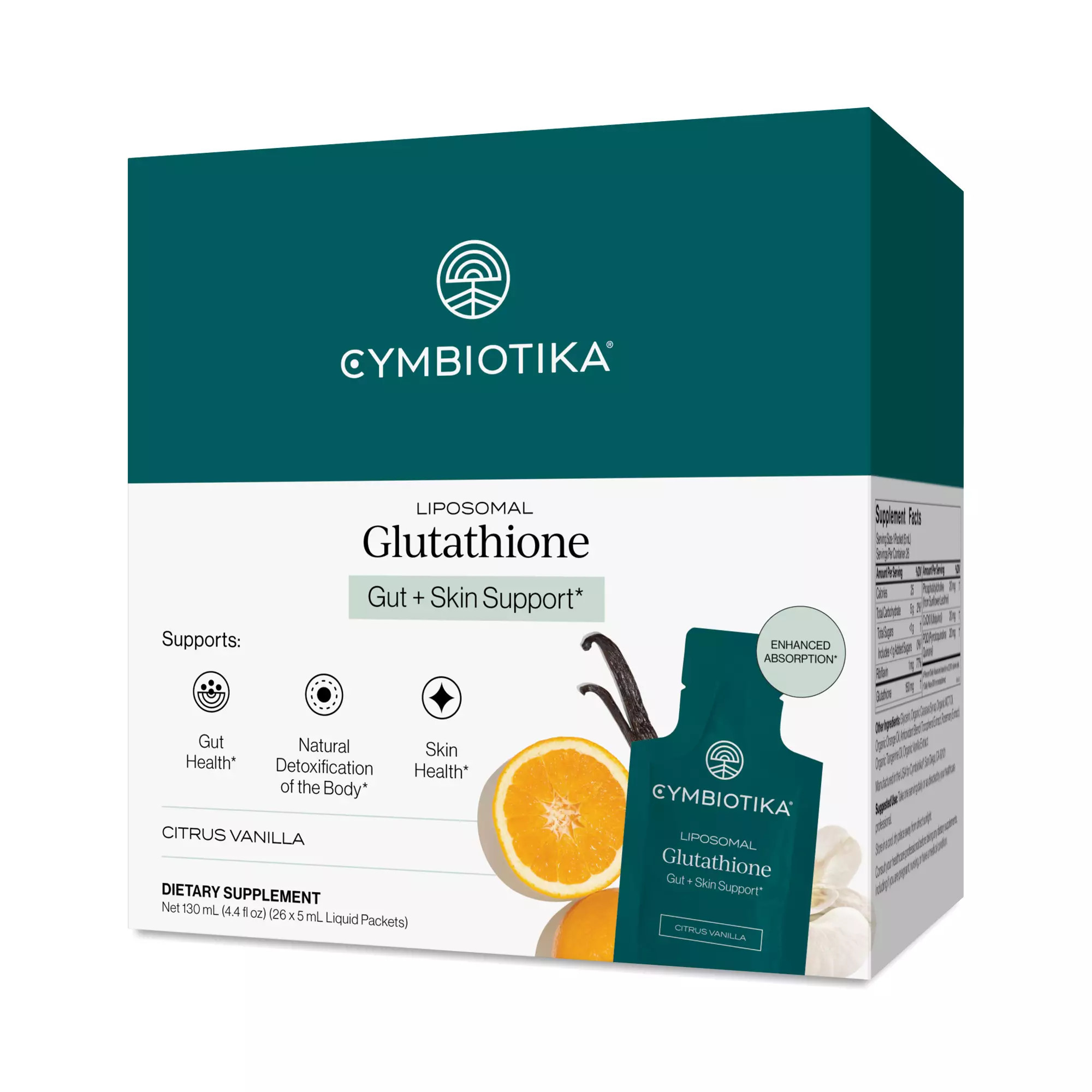 Cymbiotika Liposomal Glutathione, Citrus Vanilla 26 packets (5 mL each) | Thrive Market