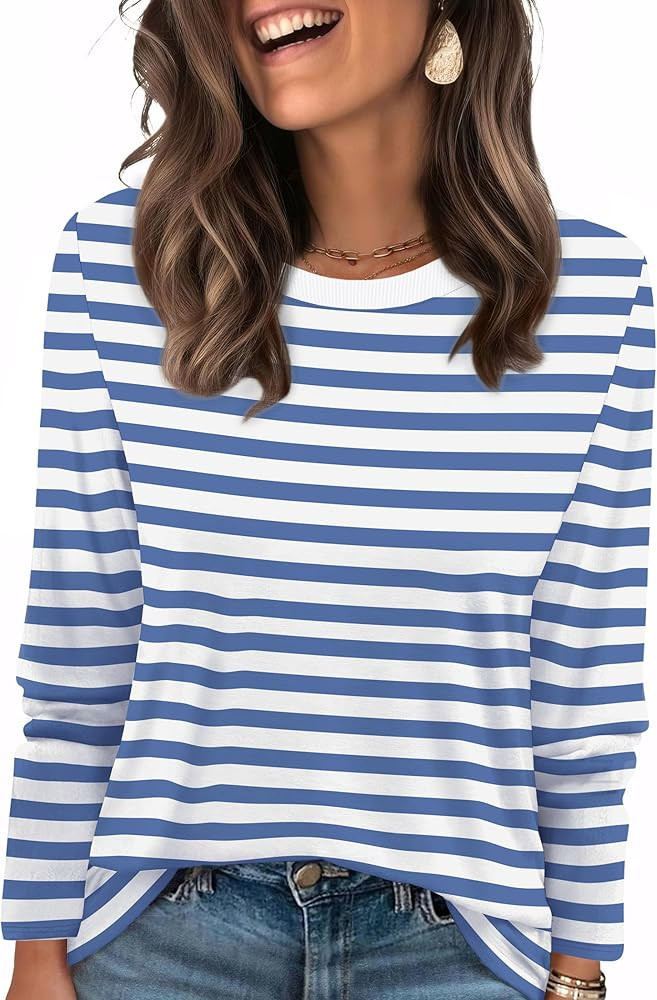 WIHOLL Womens Striped Long Sleeve Shirts Spring Outfits 2026 Color Block Tops Fashion Clothing Ri... | Amazon (US)