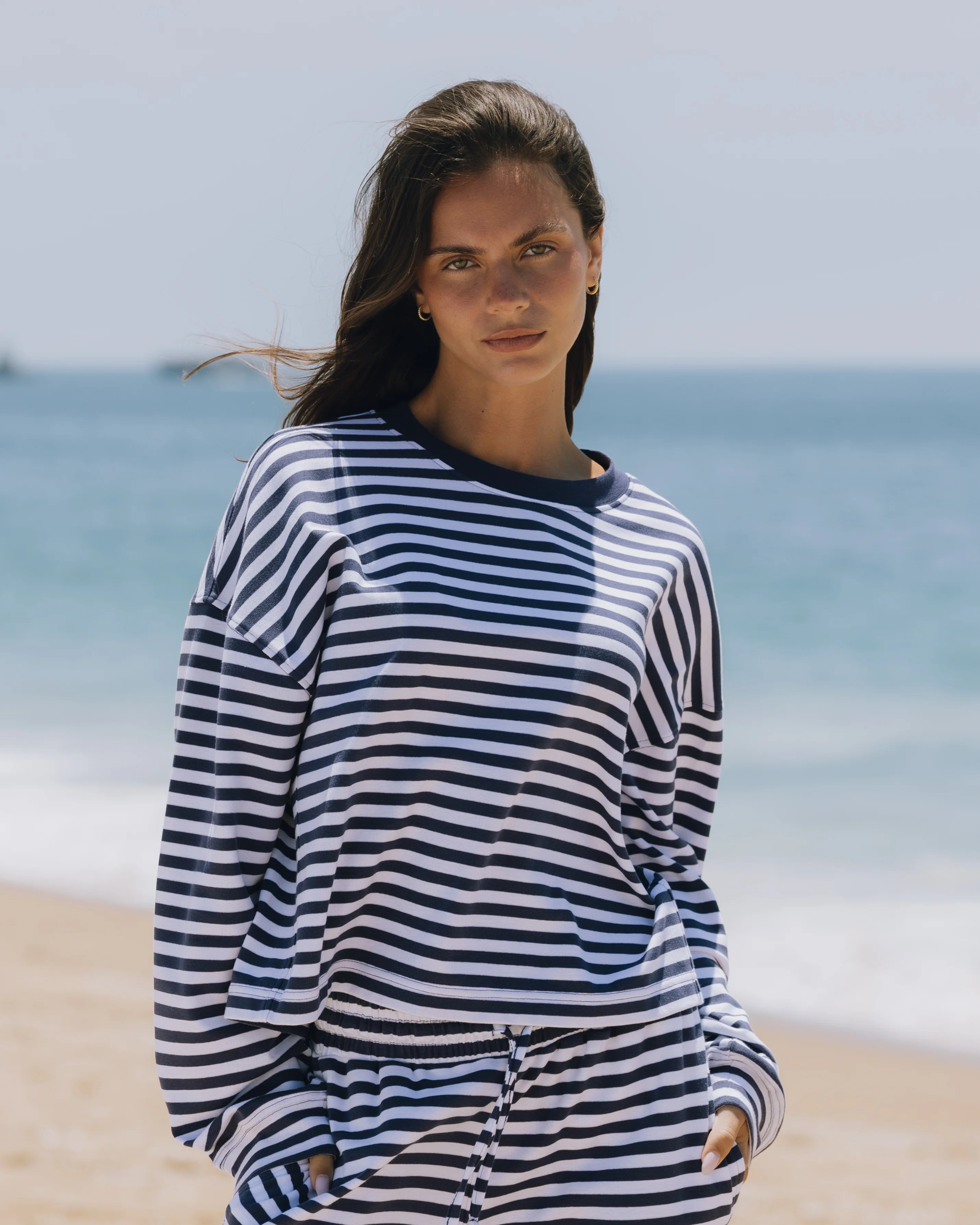 Striped Cotton Long Sleeve - Navy + White Stripe | Daily Drills LLC