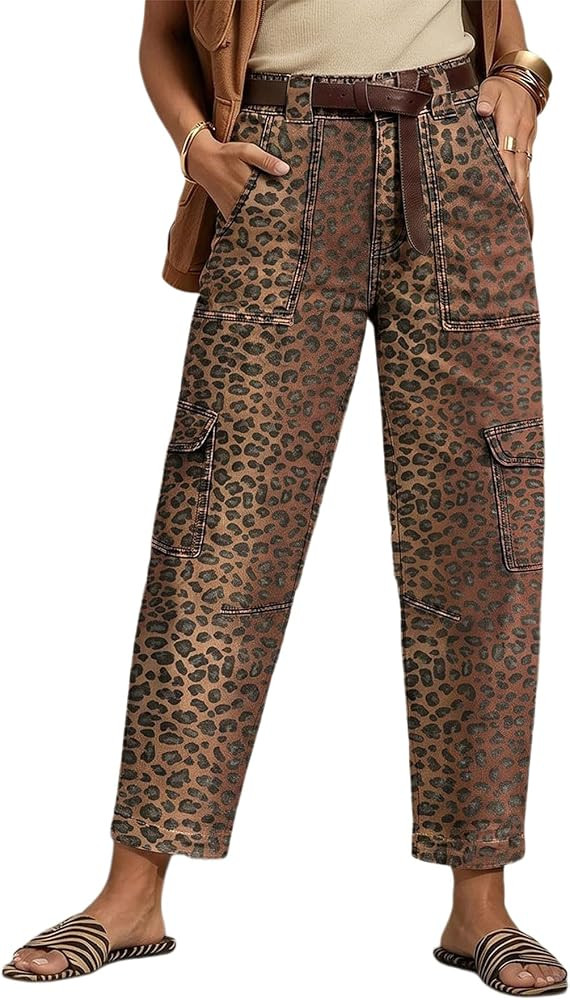 Flamingals Barrel Leg Pants for Women High Waist Tapered Crop | Amazon (US)