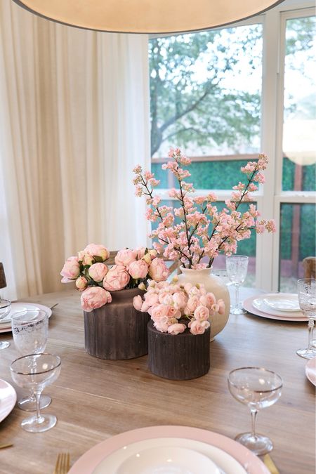 Valentines Centerpiece Idea | How cute are the vases grouped and filled with pink stems! Perfect for Valentines Day and to head into Spring 🌸

Walmart find
Black vase
Valentines table
Viral Walmart vase

#LTKhome