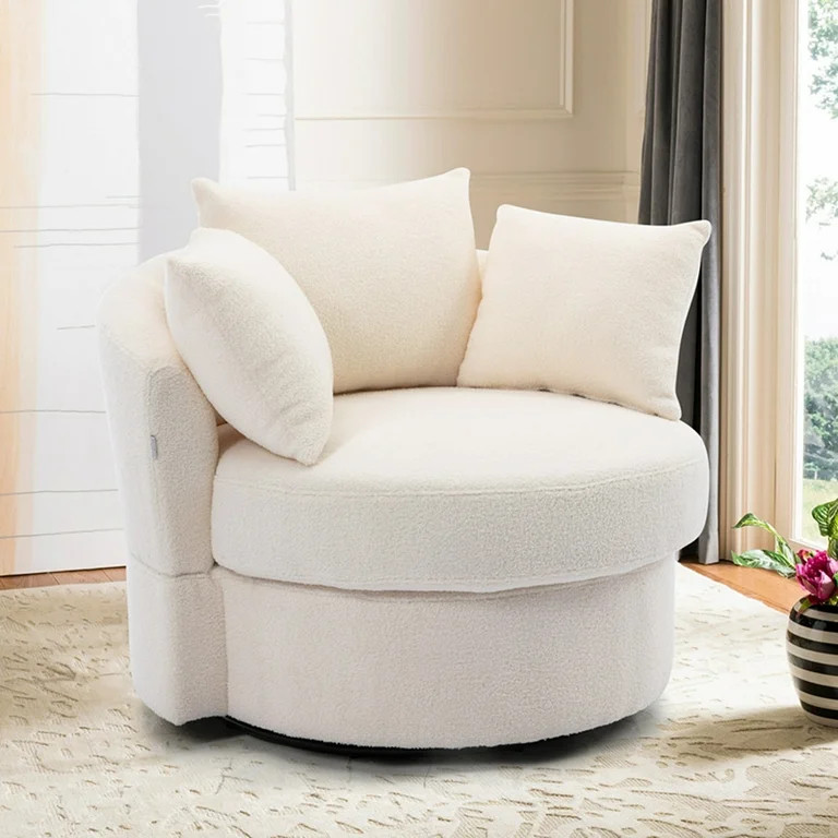 Barrel Chair, Swivel Accent Chair, Linen Round Oversized Accent Chair with 3 Pillows, Swivel Acce... | Walmart (US)