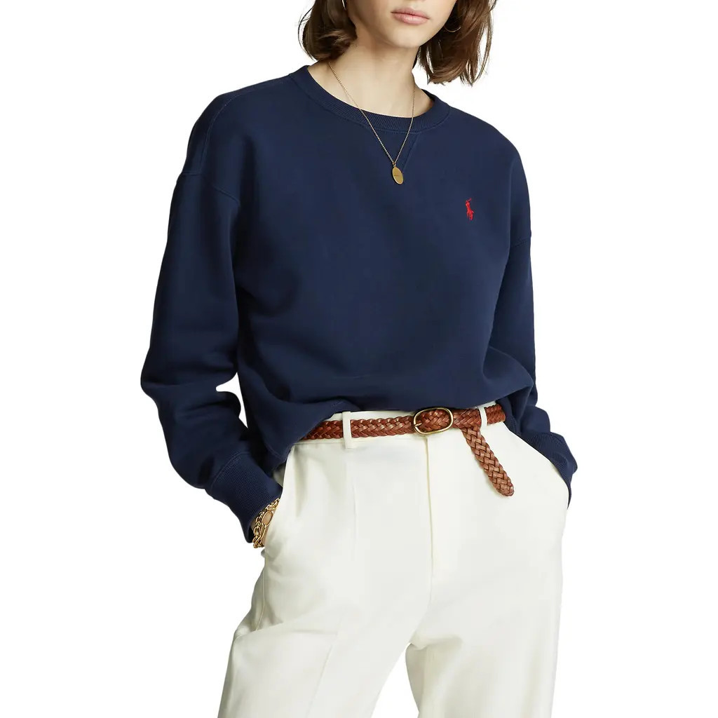 Polo Ralph Lauren Logo Embroidery Cotton Blend Sweatshirt in Cruise Navy at Nordstrom, Size X-Small | Nordstrom