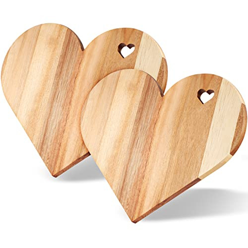Lounsweer 2 Pcs Heart Shaped Cutting Board, 12 x 10 Inch Heart Acacia Wood Bread Board Decorative Cheese Serving Platter Tray Wooden Charcuterie Board for Meat Cheese Vegetables Valentine's Day Gifts | Amazon (US)