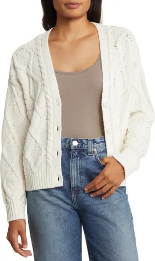 Cable Stitch Cotton V-Neck Cardigan | Nordstrom
