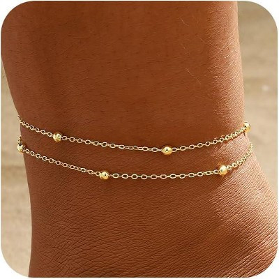 2/3 PCS Gold Waterproof Cuban Link Anklet for Women 14K Gold Plated Non Tarnish Lightweight Gold Anklet 02 8.3 | Target