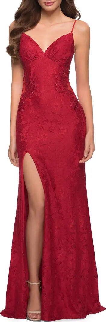 Sparkle Stretch Lace Open Back Sheath Gown | Nordstrom