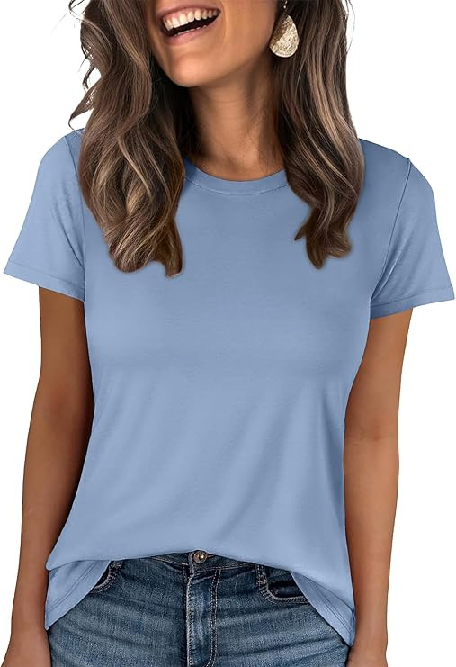 ANRABESS Women Short Sleeve Tops Summer Basic Tee Wrinkle-Free Trendy Cute T Shirts 2026 Spring B... | Amazon (US)
