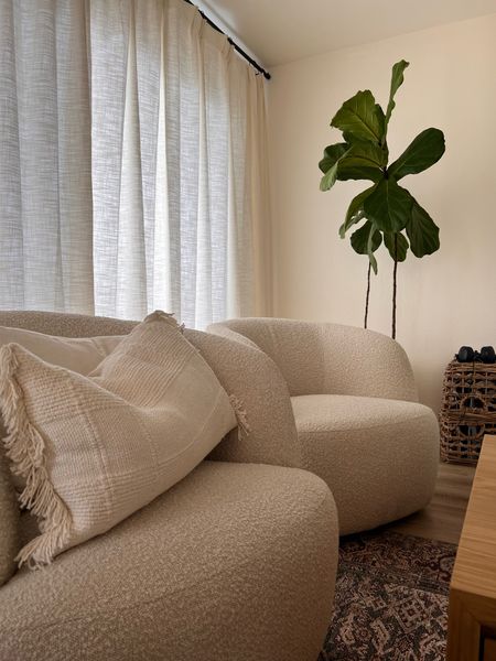 Home decor
Curtains
Boucle swivel chairs

My curtains!!  I loveee them! I’m also linking the rod & hardware that I used to put them up!

Liz Polyester Linen Drape Pleated Color: ivory white

Lining Type: Room Darkening, Shading Rate 70%-85%, 117 gsm cotton white
Memory shaped