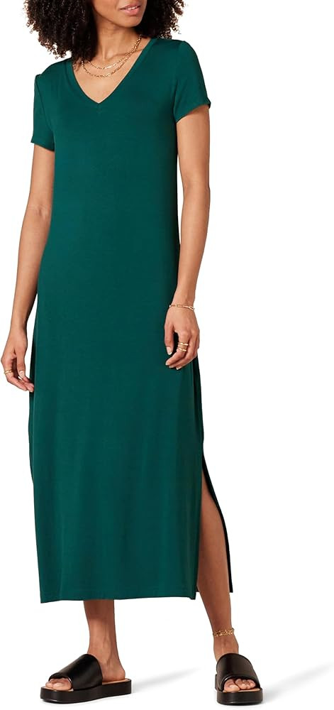 Amazon Essentials Women's Jersey V-Neck Short Sleeve Midi Length Dress | Amazon (US)