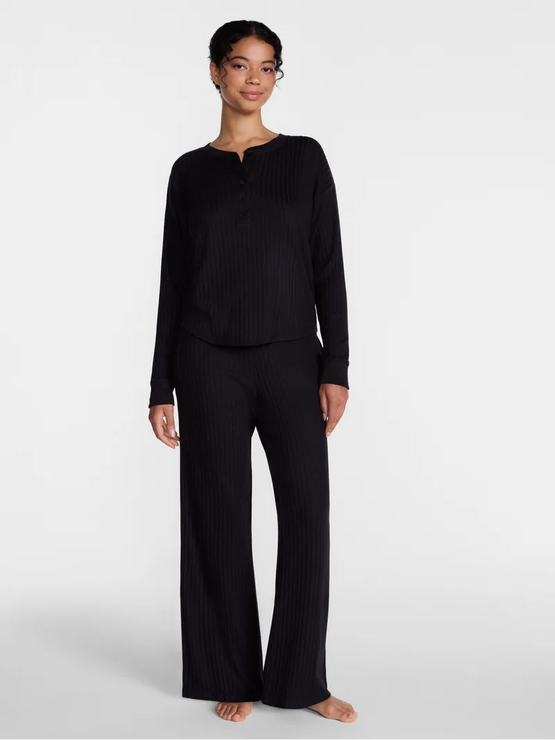 Joyspun Women's Cozy Lounge Collection Hacci Henley Top and Pants, 2-Piece Pajama Set, Sizes XS-3... | Walmart (US)