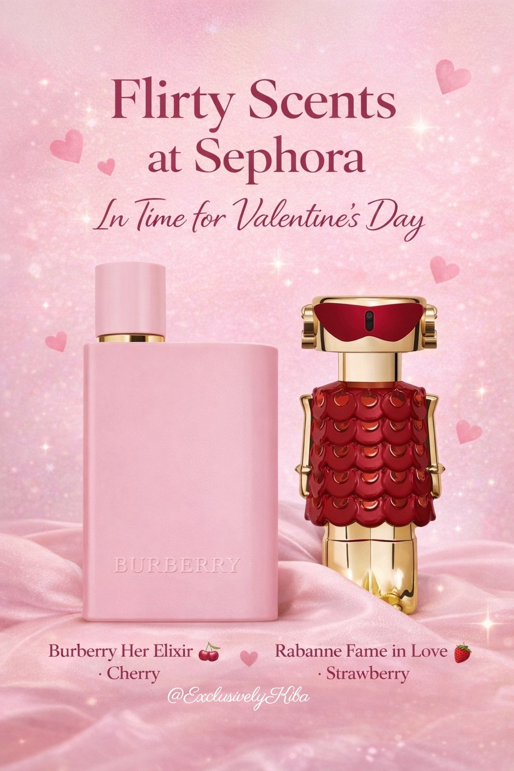 Flirty scents are in 💕
Burberry Her with cherry notes and Rabanne Fame in Love with strawberry are the perfect Valentine’s Day picks — sweet, playful, and irresistible.
Whether it’s a gift or a self-love splurge, these are that girl fragrances ✨

#Sephora #ValentinesDayPerfume #FlirtyFragrances #PerfumeLover #GiftIdeas