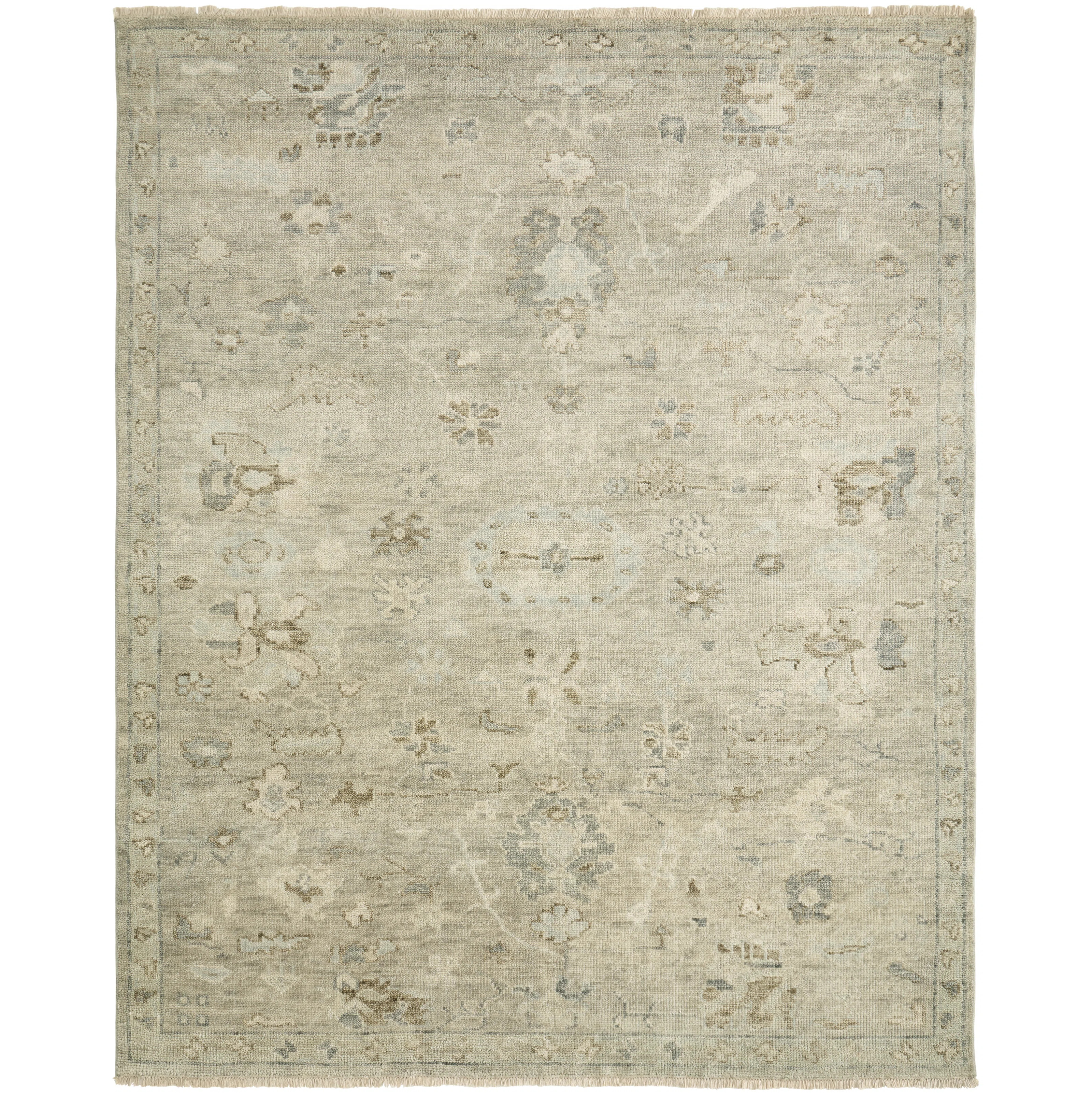 Kiern Hand Knotted Wool Flroal Area Rug in Gray | Perigold