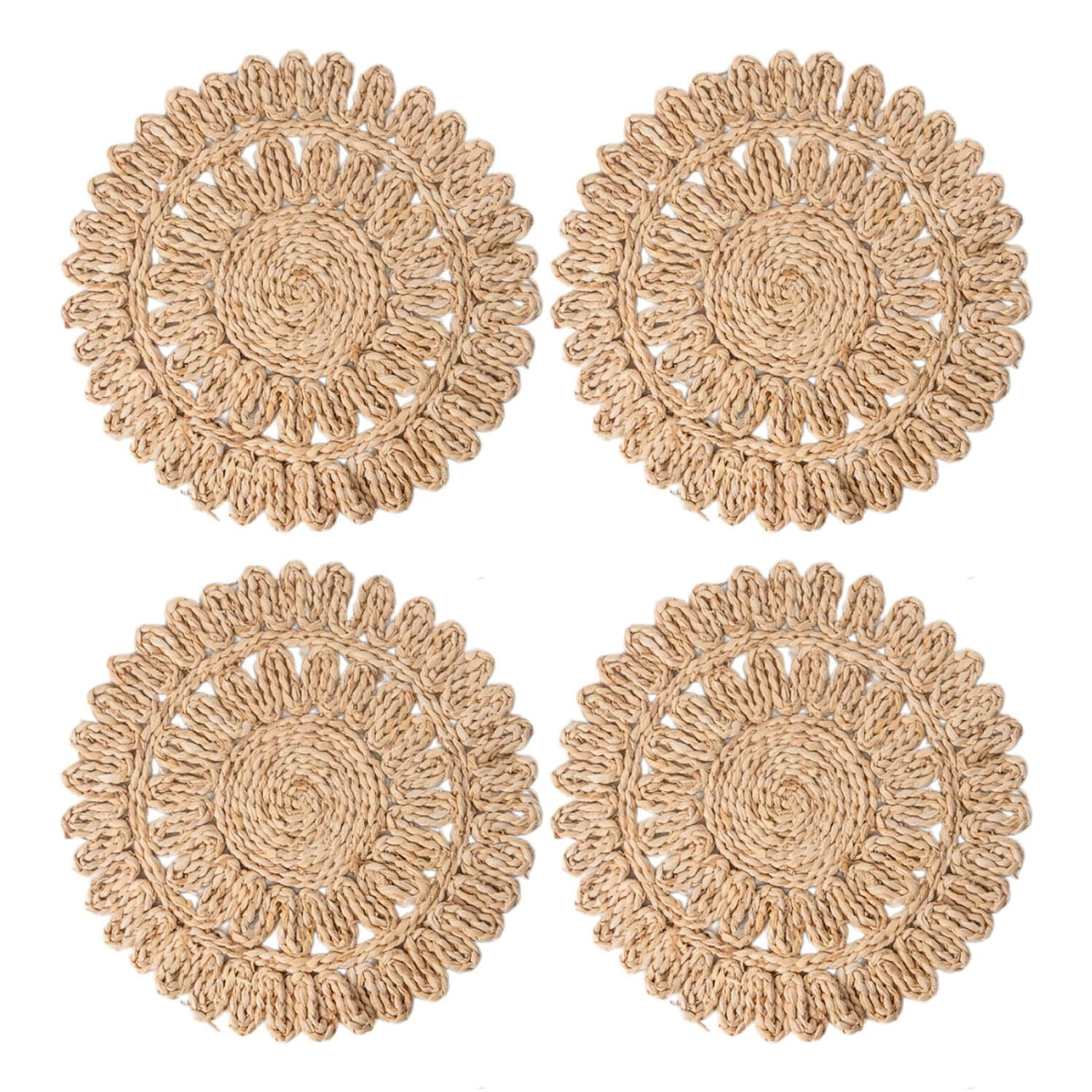 13.8" Round Corn Husk Placemats | Boho Woven Rattan Table Mats | Natural Spring Farmhouse Plate C... | Amazon (US)