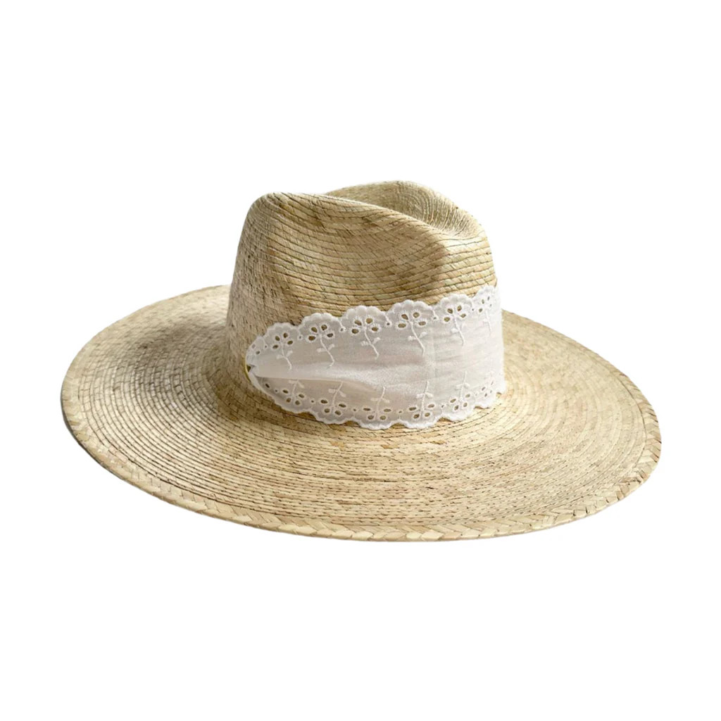 Zinnia Sun Hat in Wide & Short Lace Eyelet Ribbon | Over The Moon