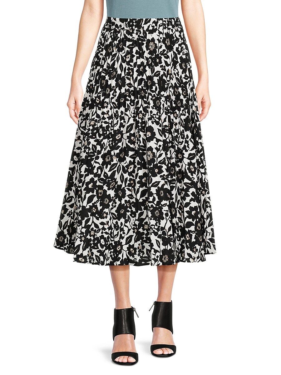 Max Studio Women's Geometric Print Pleated Midi Skirt - Black Floral - Size S | Saks Fifth Avenue OFF 5TH