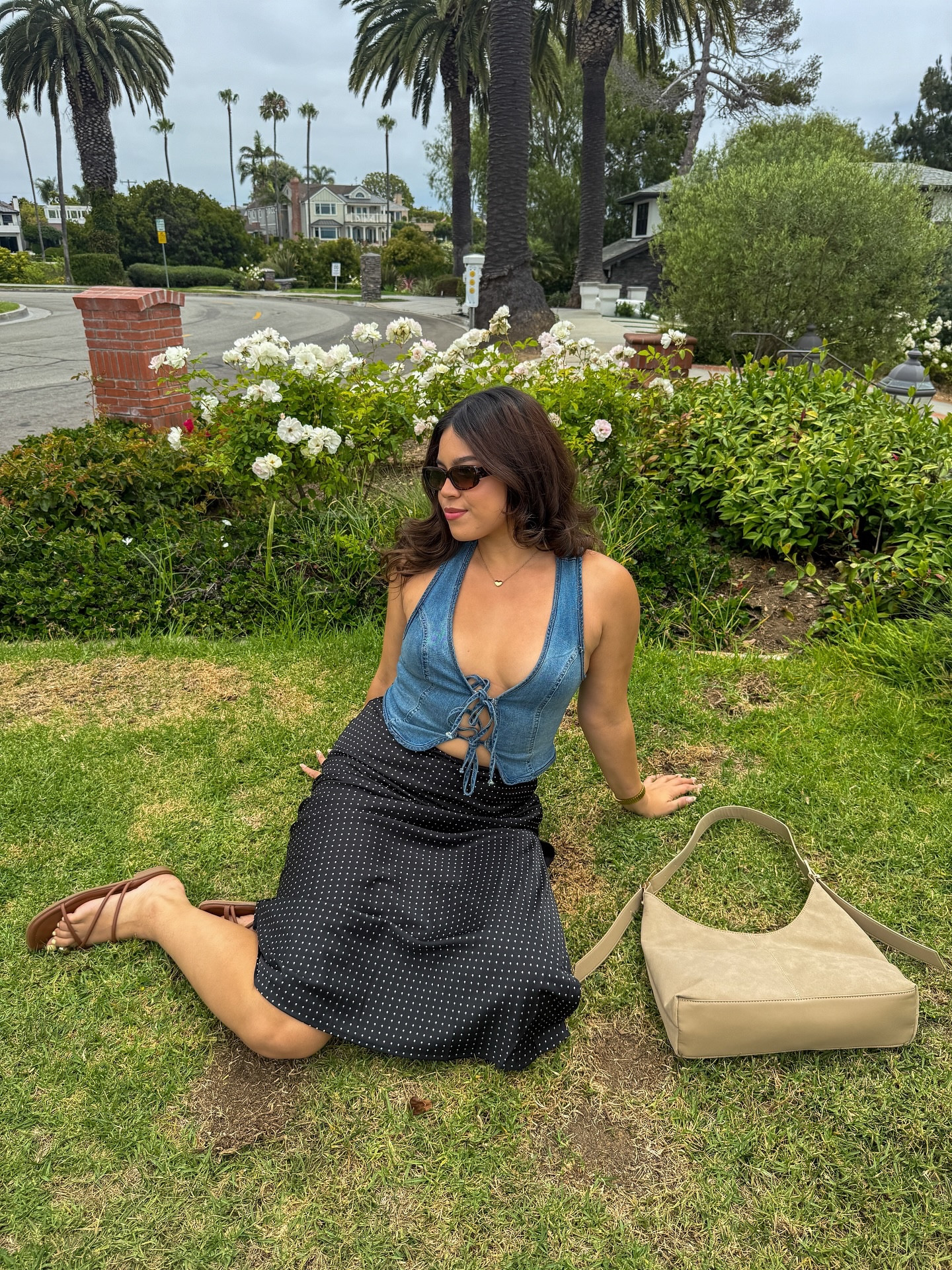 Denim tops with a polka dot maxi skirt always goes🖤 @ymijeans