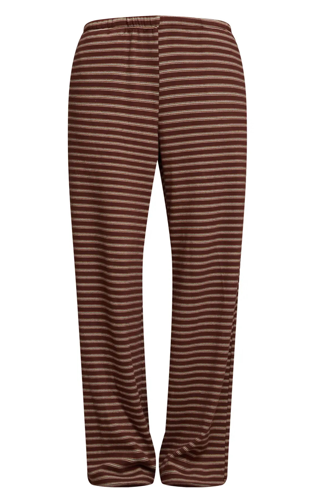 Dark Brown Soft Fleece Striped Straight Leg Trousers Co-ord | PrettyLittleThing UK