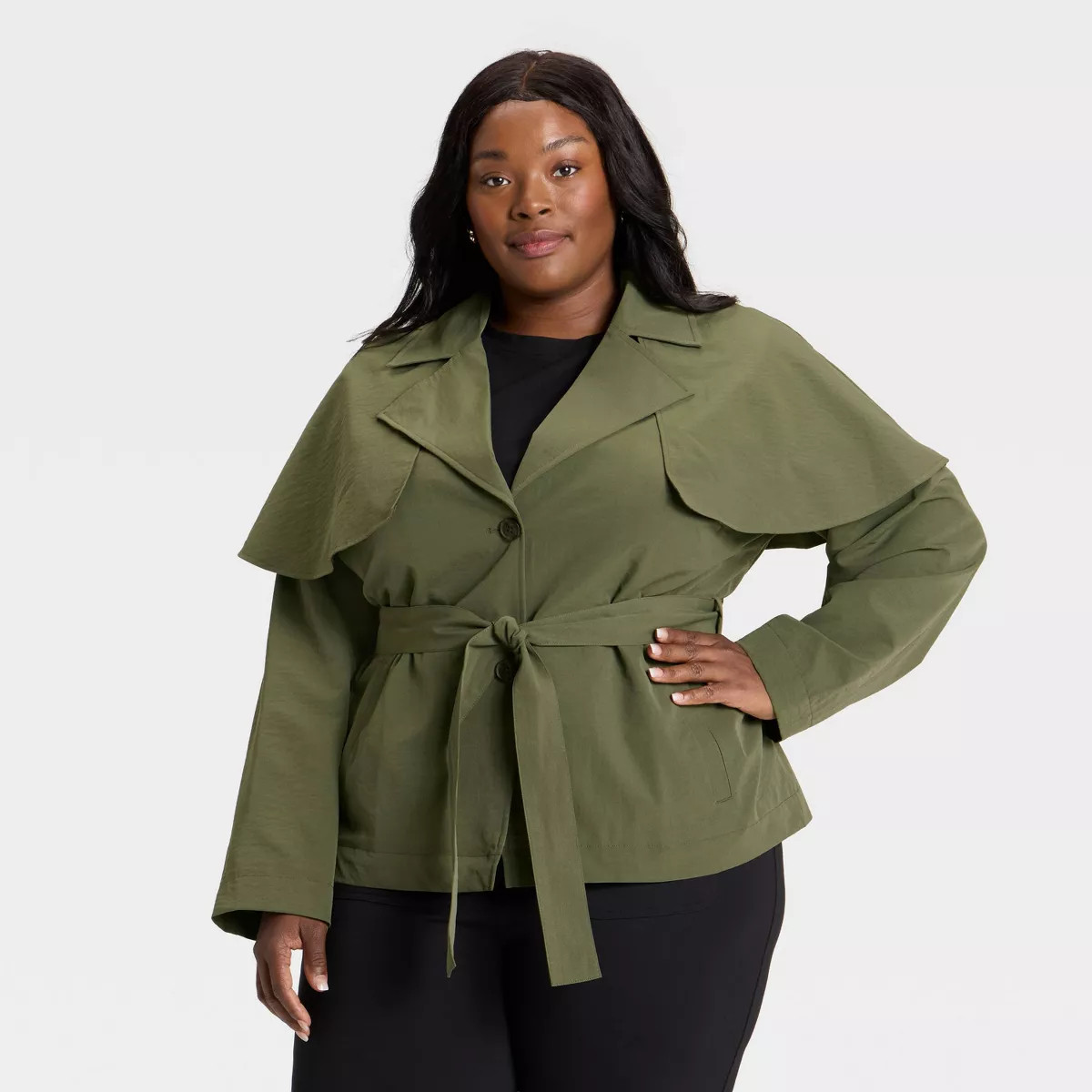 Women's Short Cape Trench - A New Day™ Olive | Target