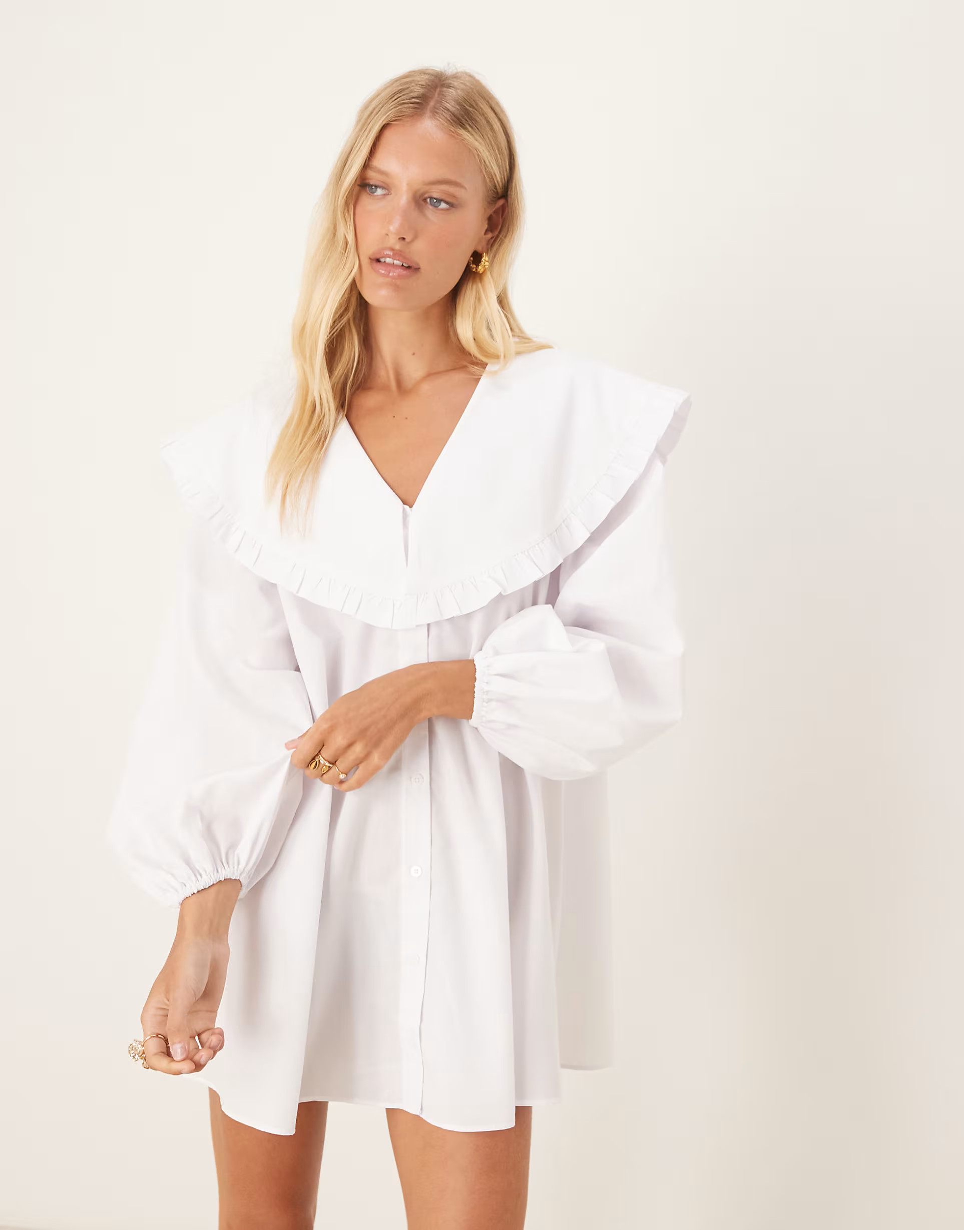 ASOS DESIGN shirt mini dress with oversized collar in white | ASOS (Global)