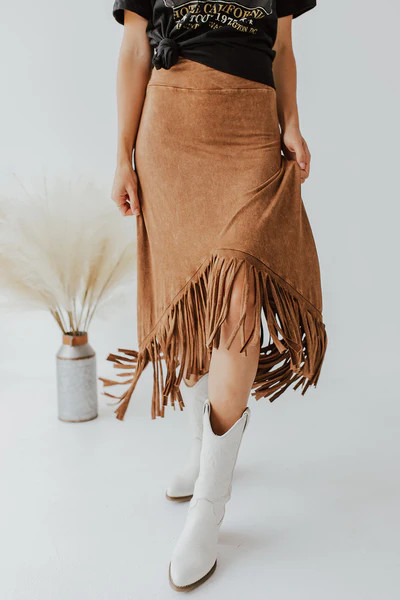THE JESSIE FRINGED SKIRT IN CAMEL | Pink Desert