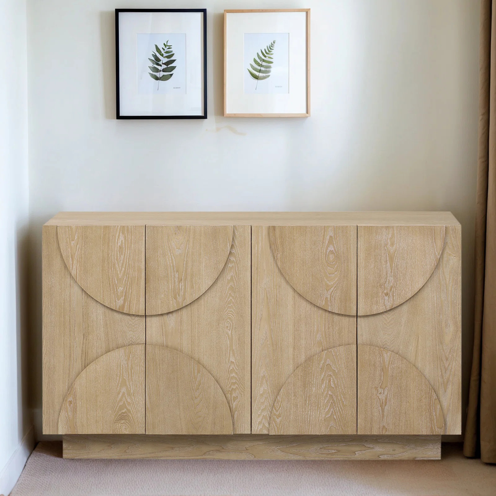 Elegant 4-Door Sideboard Cabinet With Adjustable Shelves And Semi-Circular Handles,With Natural W... | Wayfair North America
