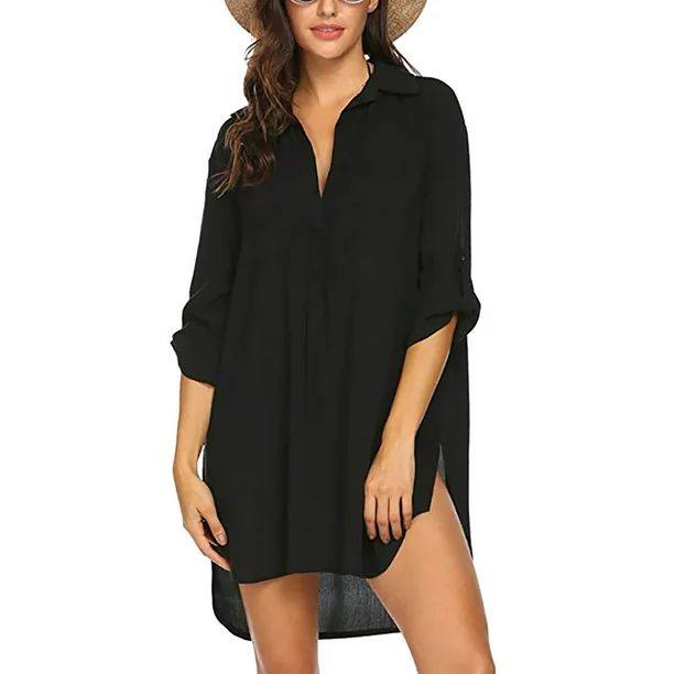 Plus Size S-3XL Women Chiffon Tunic Blouse Shirt Summer Swimsuit Beach Cover Up T Shirt Bikini Be... | Walmart (US)