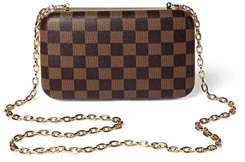 Lumento 3-in-1 Checkered Crossbody Bag PU Vegan Leather Cross Body Bag  Women Shoulder Satchel Handbag with Coin Purse Brown Checkered
