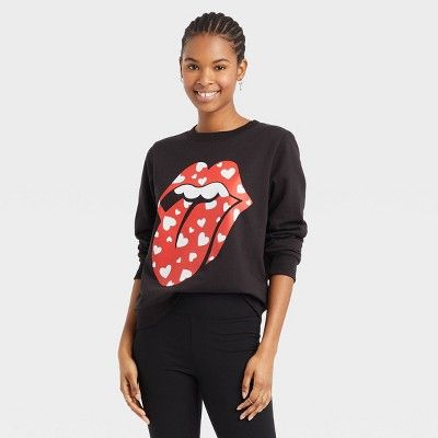 Women's Valentine's Day The Rolling Stones Hearts Logo Graphic Sweatshirt - Black | Target