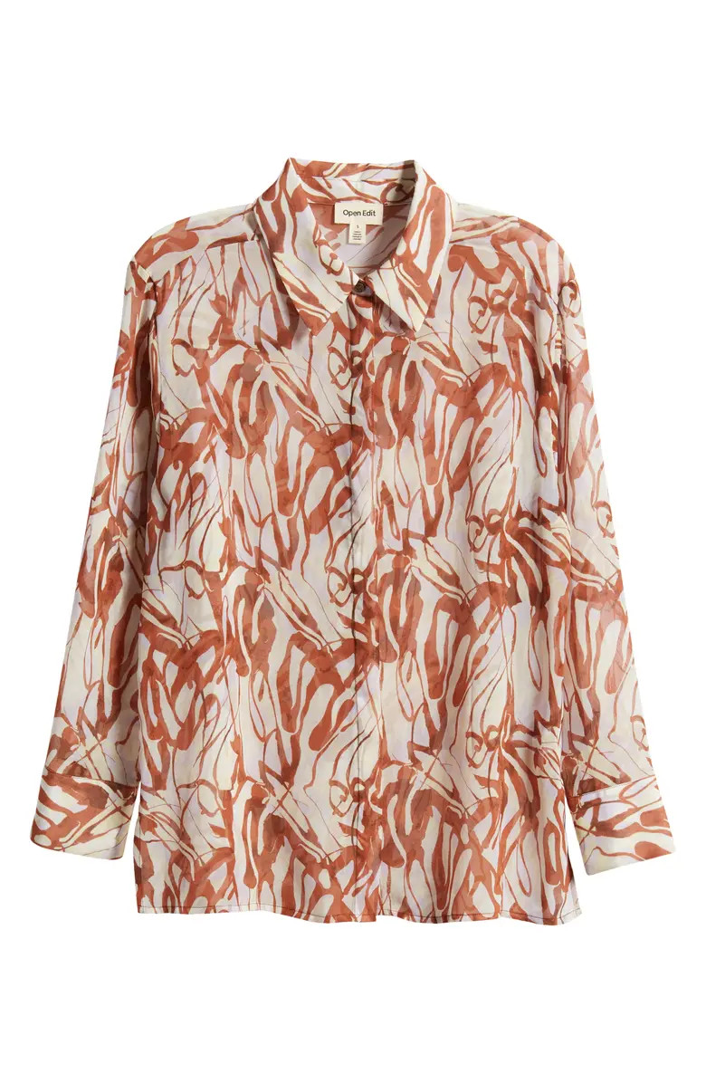 Oversize Semisheer Button-Up Shirt | Nordstrom