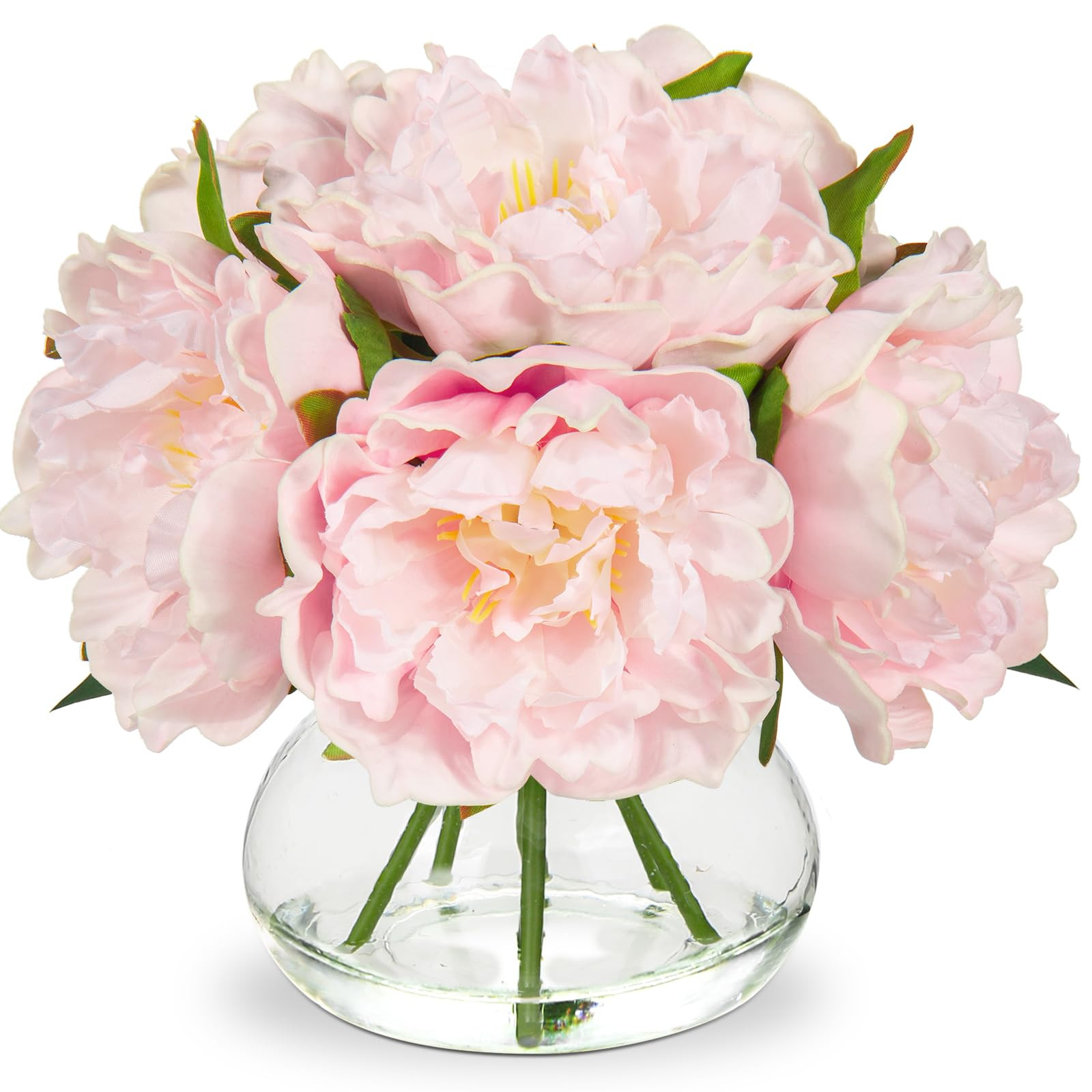 Hollyone Pink Peonies Artificial Flowers with Vase Faux Flowers Peony Fake Flowers Silk Flower Ar... | Amazon (US)