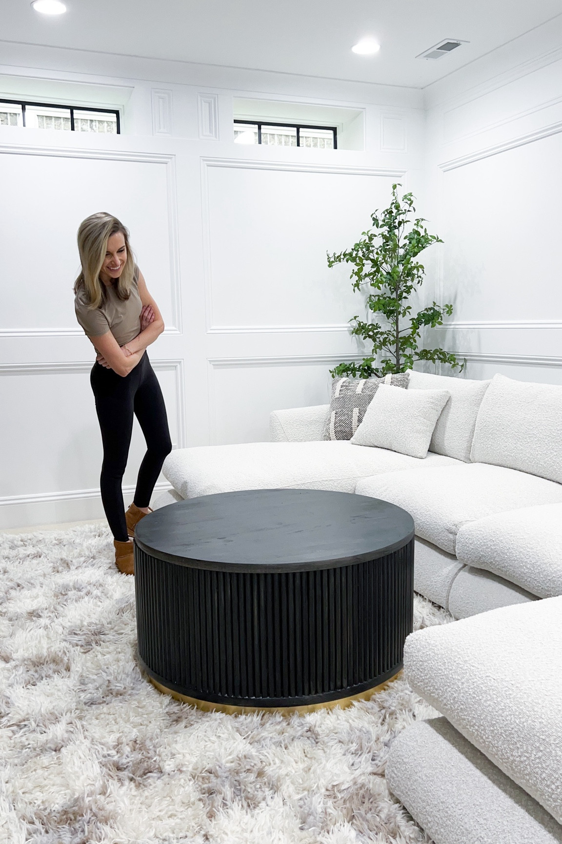 DIY Designer Inspired Coffee Table! Here’s everything I used!

- 2 24” rounds
- 2 36” rounds 
- 28 3/4” 6’ long dowels cut to 14”
- 2” gold edge banding 
- Hot wood glue
- Ryobi glue gun
- Scrap wood for supports and stoppers
- Finish nailer
- Wood glue 
- 1.5” finish nails 
- Minwax black gel stain
- Varathane crystal clear matte poly 
- Tangled tan by Sherwin Williams for the base paint 

Total cost: $399
Inspo table cost: $2,299

Savings: $1,900 👏



#LTKstyletip #LTKhome #LTKsalealert