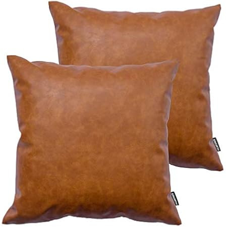 QOPOYU Set of 2 Faux Leather Decorative Throw Pillow Covers,Soft Modern Solid Luxurious Cushion Case | Amazon (US)