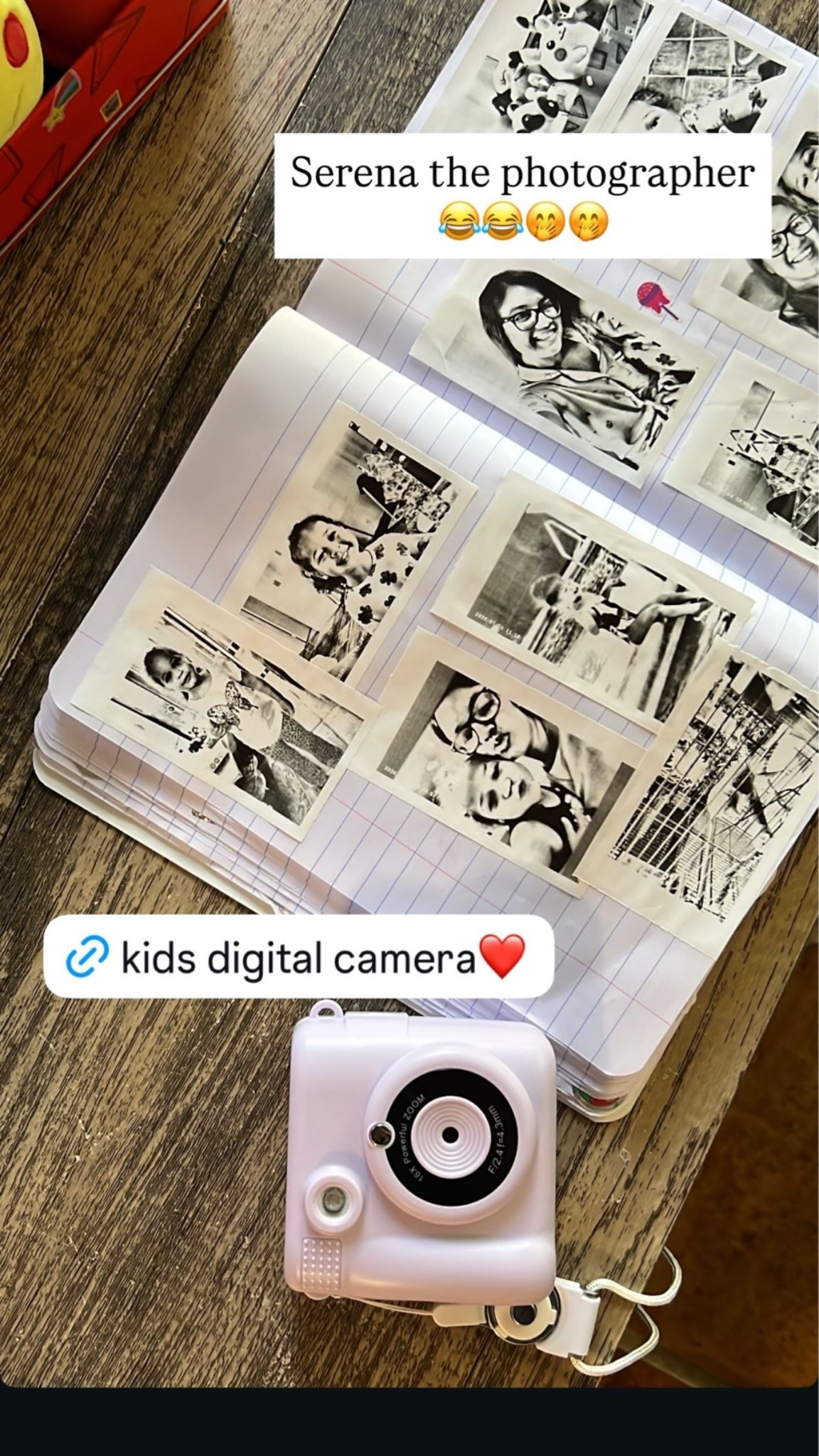 Super cute digital cam for kids! The photos print out instantly on paper! 

The camera also records videos and also has a few games on it!