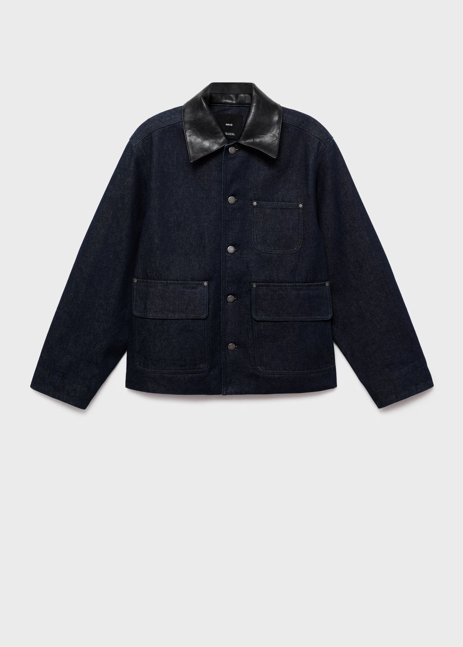 Denim jacket with leather-effect collar - Women | MANGO United Kingdom | MANGO (UK)
