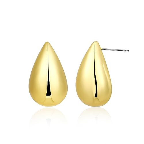 Chunky Gold Teardrop Stud Earrings For Women Gold Plated Lightweight Drop Hollow Half Open Hoop Earrings Trendy Jewelry Gift For Women | Amazon (US)