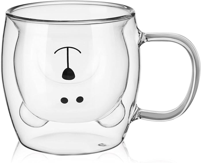Linda taza de oso con asa de vidrio de doble pared para t\u00e9, caf\u00e9 y leche, taza de espre... | Amazon (US)
