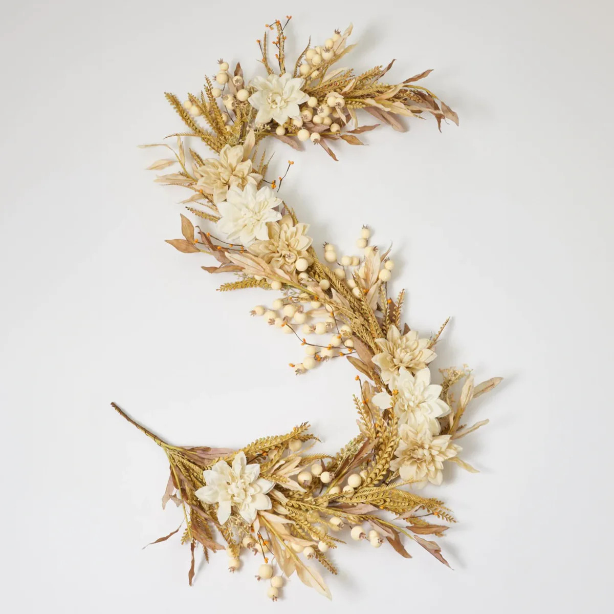 Cream Dried-Look Olive Leaf, Dahlia & Weathered Crabapple Fall Mantel Garland Table Runner | Darby Creek Trading